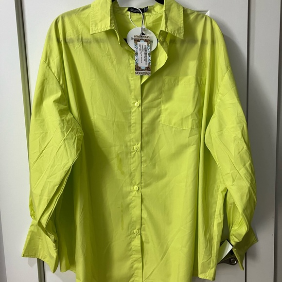 Neon Yellow Button-Up Women’s Oversized Boyfriend Shirt - Picture 1 of 5
